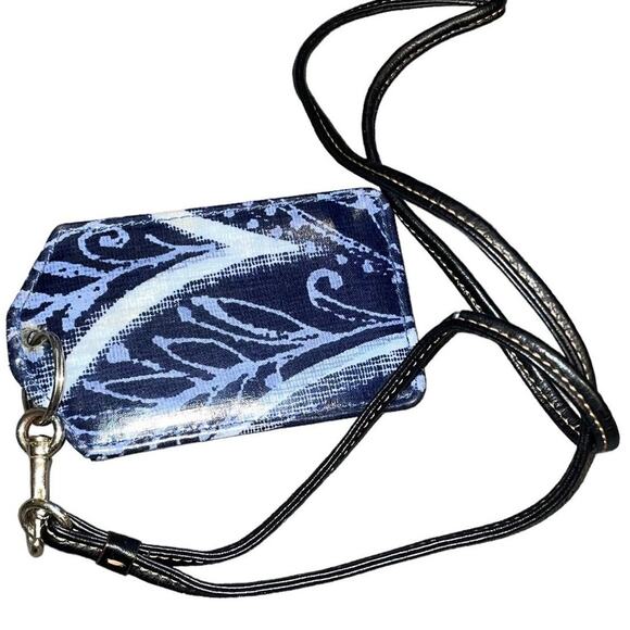 Vera Bradley Lanyard ID Card Wallet Case Blue Indigo Paisley Quilted Key Fob - Picture 2 of 7